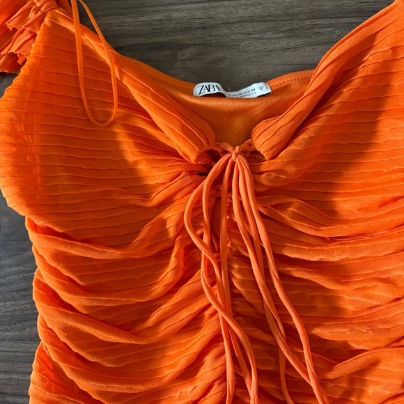 Zara Womens Pleated Ruffle Mini Dress Orange Medium - Picture 4 of 10